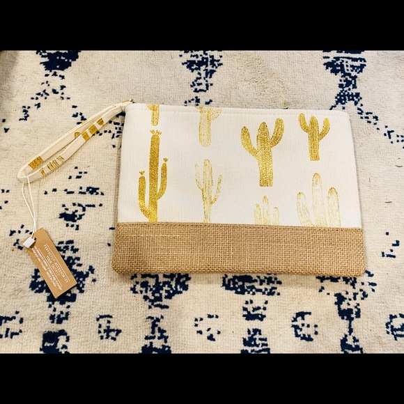 Handbags - Gold and beige cactus pouch